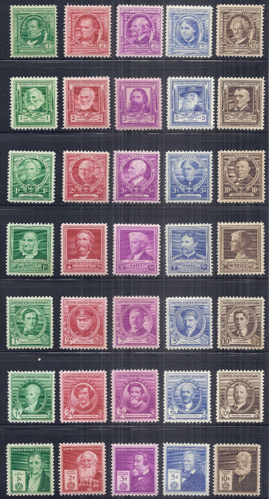 1940 US SC 859-893 Complete Famous Americans Set of 35 - F /VF, VF, VF/XF  MH