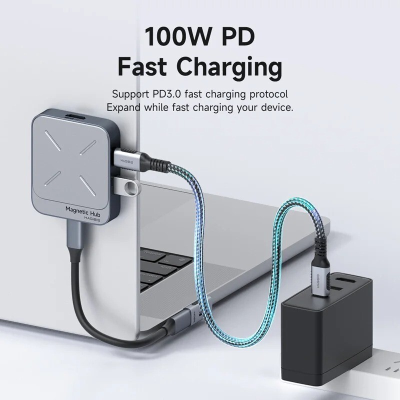 Magnetic USB C Hub Multiport Adapter Docking Station 4K HDMI 100W PD For iPhone