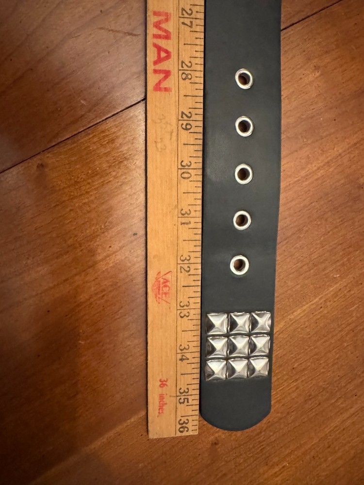 1990s black studded belt on black with silver studs emo vibes