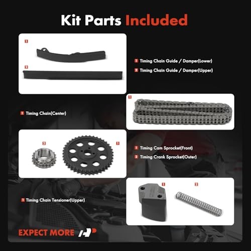 Engine Timing Chain Kit with Tensioner & Guide & Sprocket Compatible with