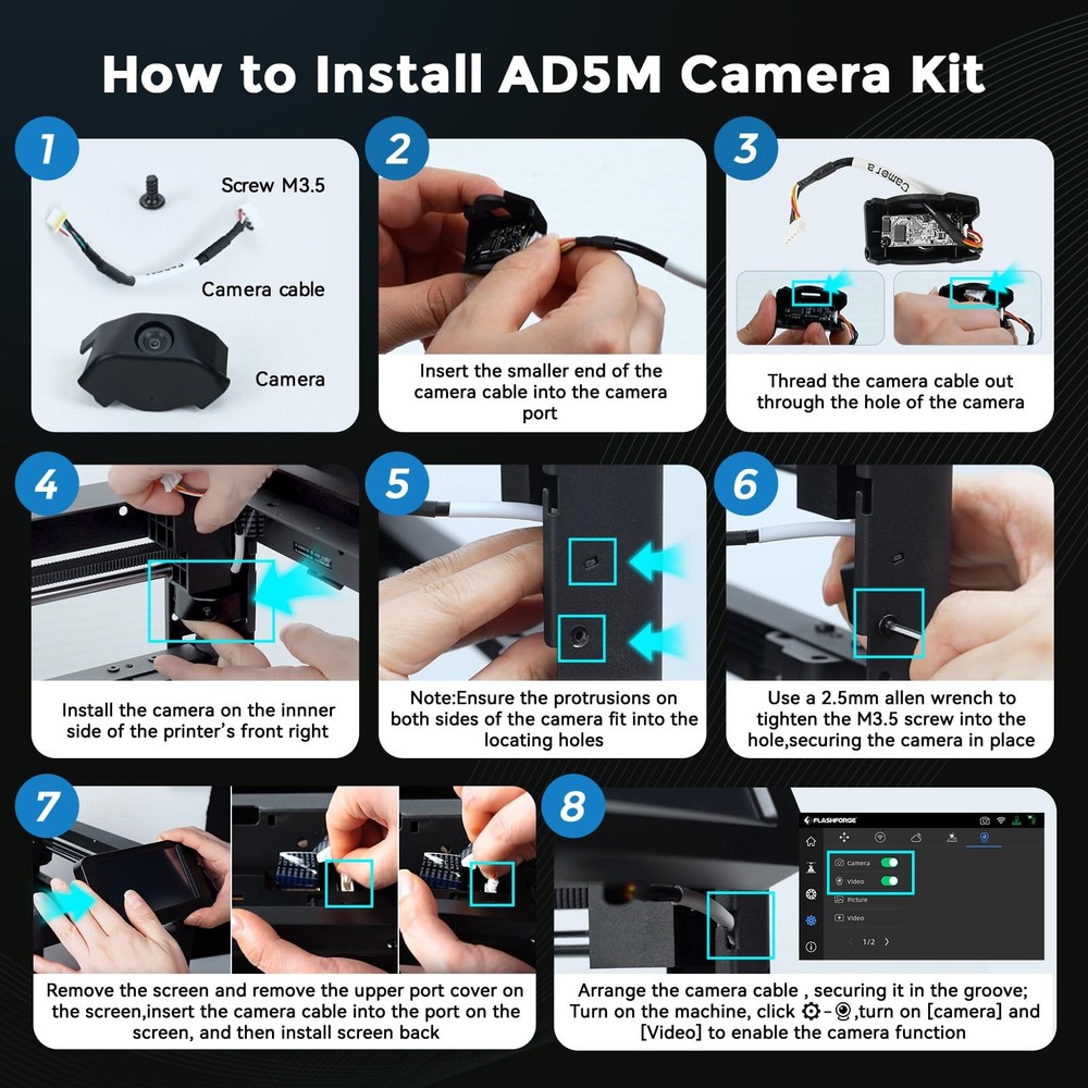 Official Original FLASHFORGE Camera Smart Kit, 3D Printer compact, Black