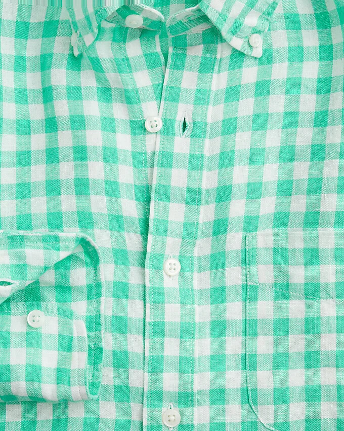 J.Crew Baird McNutt Linen Green Gingham Check Classic Fit Shirt