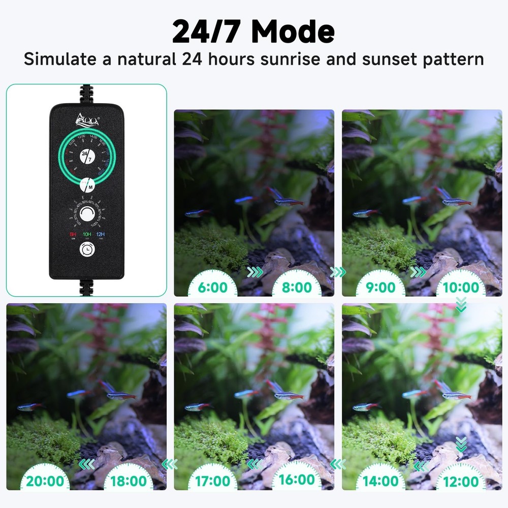 AQQA LED Aquarium Light, 24/7 Mode IP68 Waterproof Extendable Bracket Fish Ta...