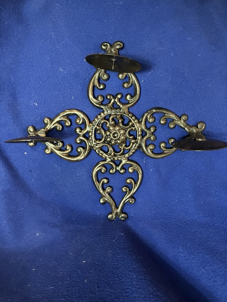 Vintage Cast Iron Tri-Armed Wall Sconce, 1950s
