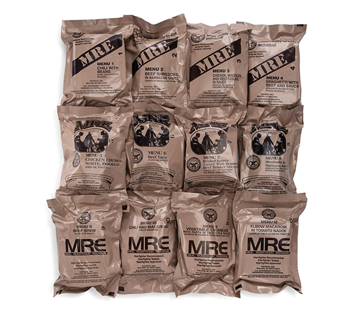 MRE U.S. Military Ready to Eat Meals INSP 2025 - Case, 1, 2, 4, 6 Pack Options