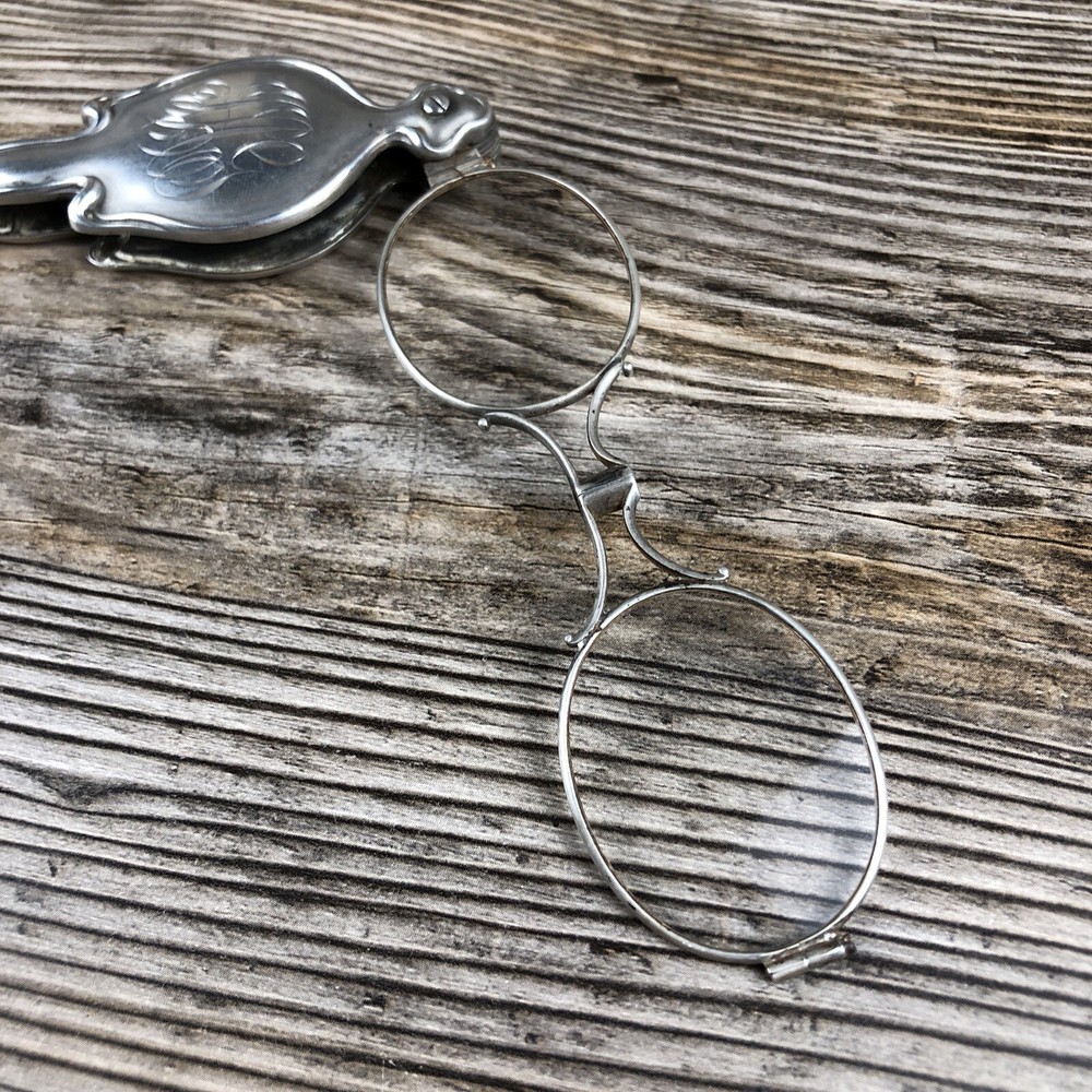 Antique Vintage Lorgnette Opera Sterling Silver Glasses Monogram Initial