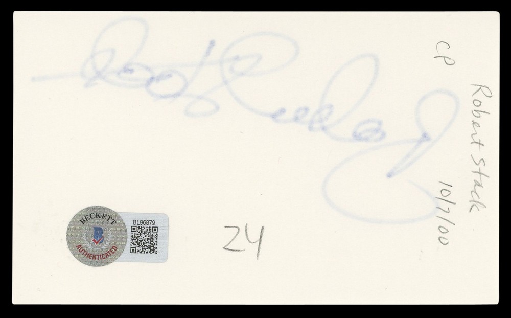 Robert Stack Airplane! Authentic Signed 3x5 Index Card Autographed BAS #BL96879