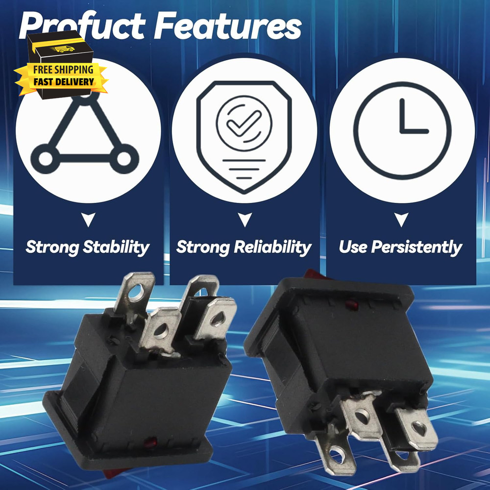 5 Pack Mini Rocker Switch, On-Off Power Switch Red Button 4 Pin Toggle Switch, L
