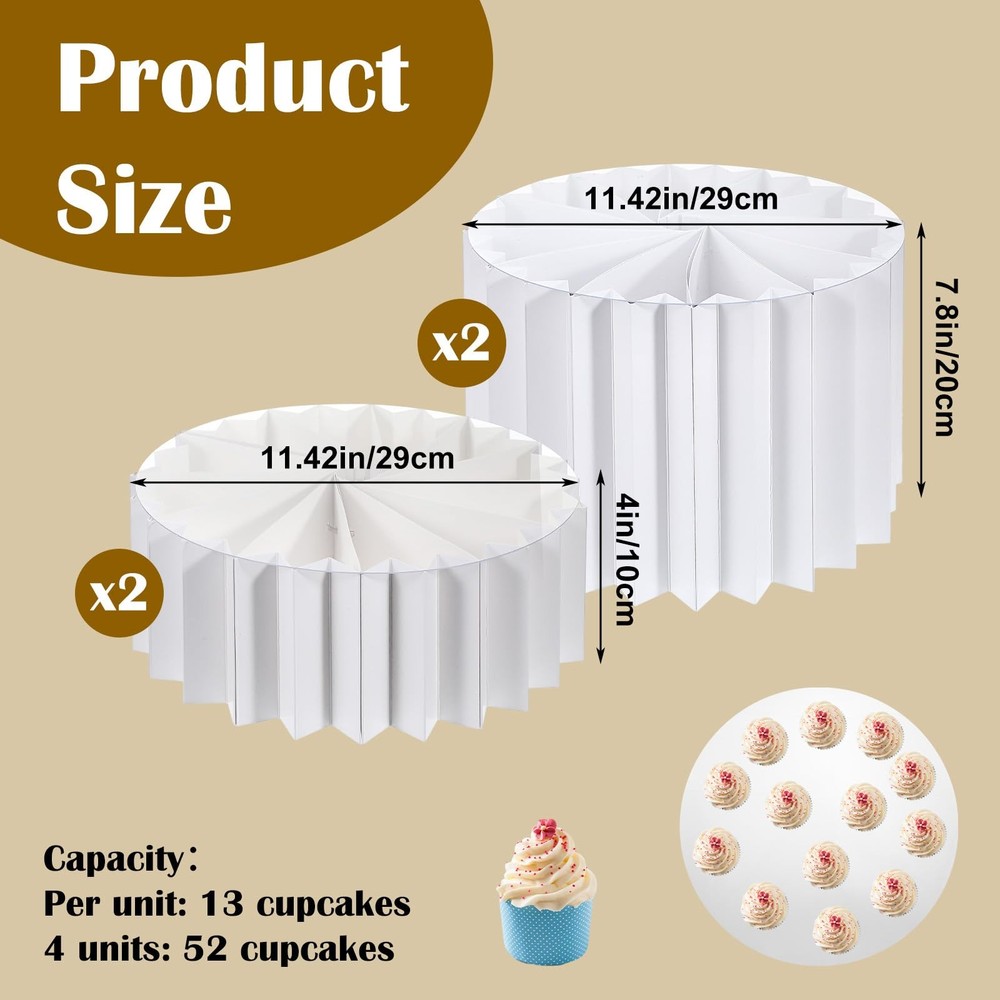 MAQUITA 4 Pack Buffet Risers, Foldable White Cardboard Food Display Risers wi...