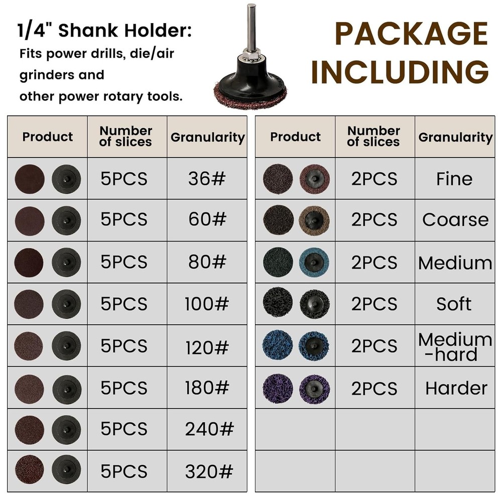 55Pcs 2 inch Roll Lock Quick Change Discs Set, Sanding Discs with 1/4" Holder...