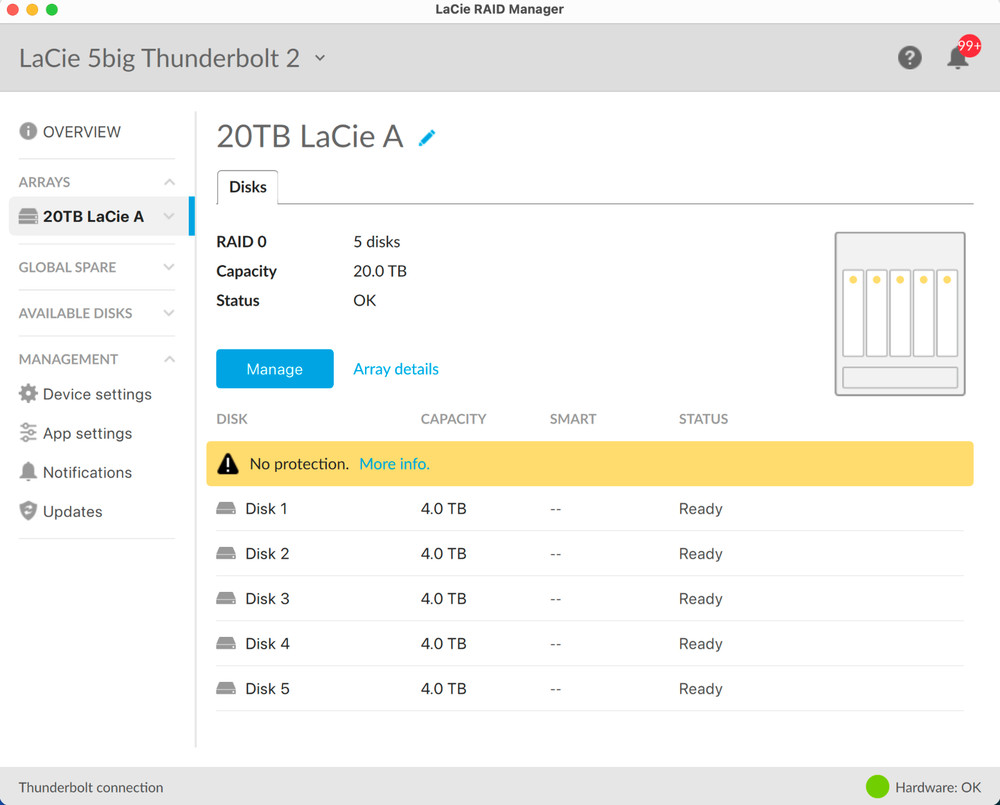 LaCie 2big RAID 20TB Thunderbolt 2 External Drive | Quiet | Clean | Tested