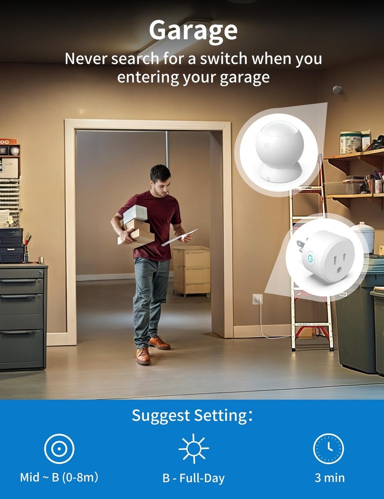 Wireless Motion Sensor Outlet with Timer, Plug-N-Play PIR Motion Activated Sw...