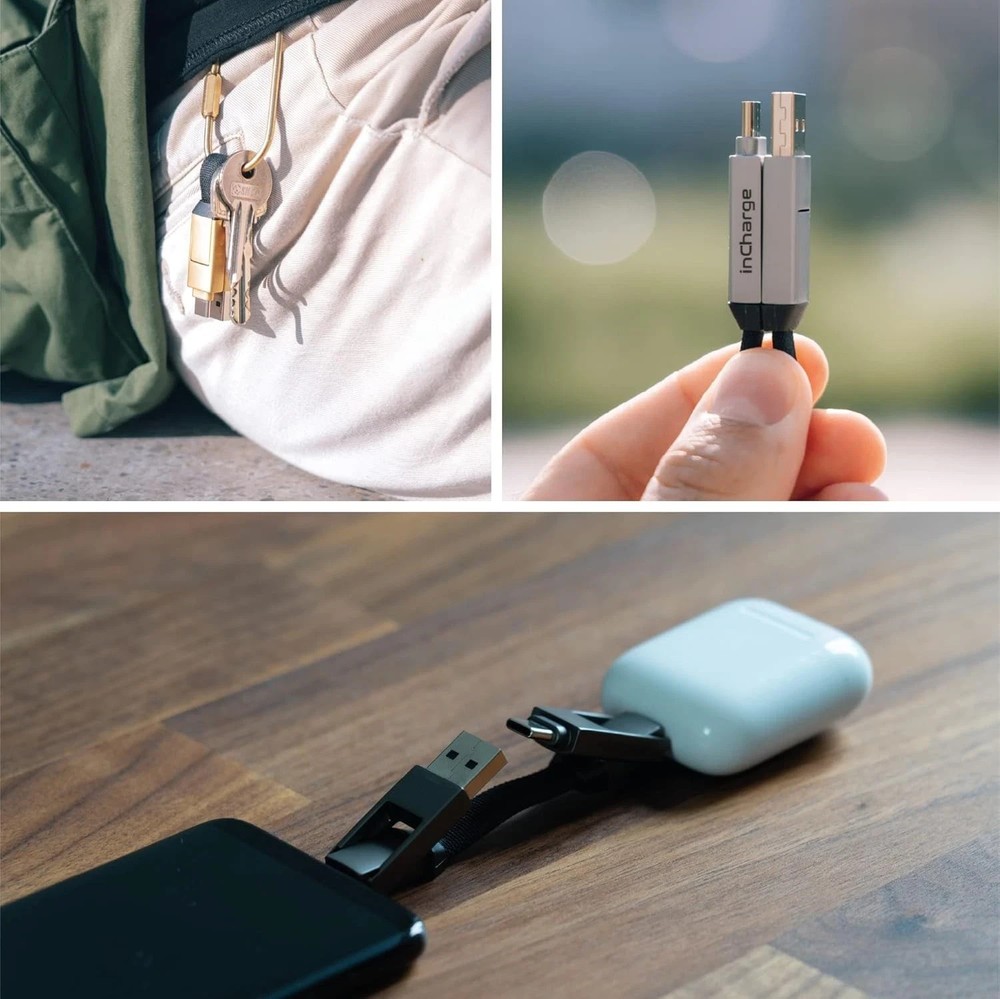 Rolling Square inCharge 6 - Keychain USB C Charger Cable, Lightning Gray