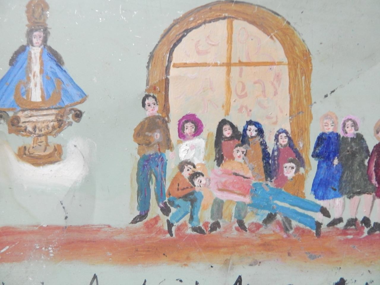 LARGE VINTAGE TIN MEXICAN RELIGIOUS EX VOTO RETABLO CATHOLIC CHRISTIAN FOLK ART