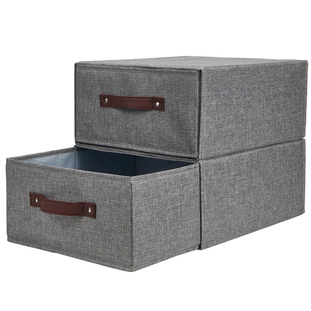 2PCS Closet Drawer Organizer Stackable Fabric Storage Boxes Bins Baskets with...