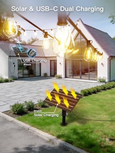100FT Solar String Lights Waterproof, 35+1 LED Remote Control, 3 Modes, Dimmable