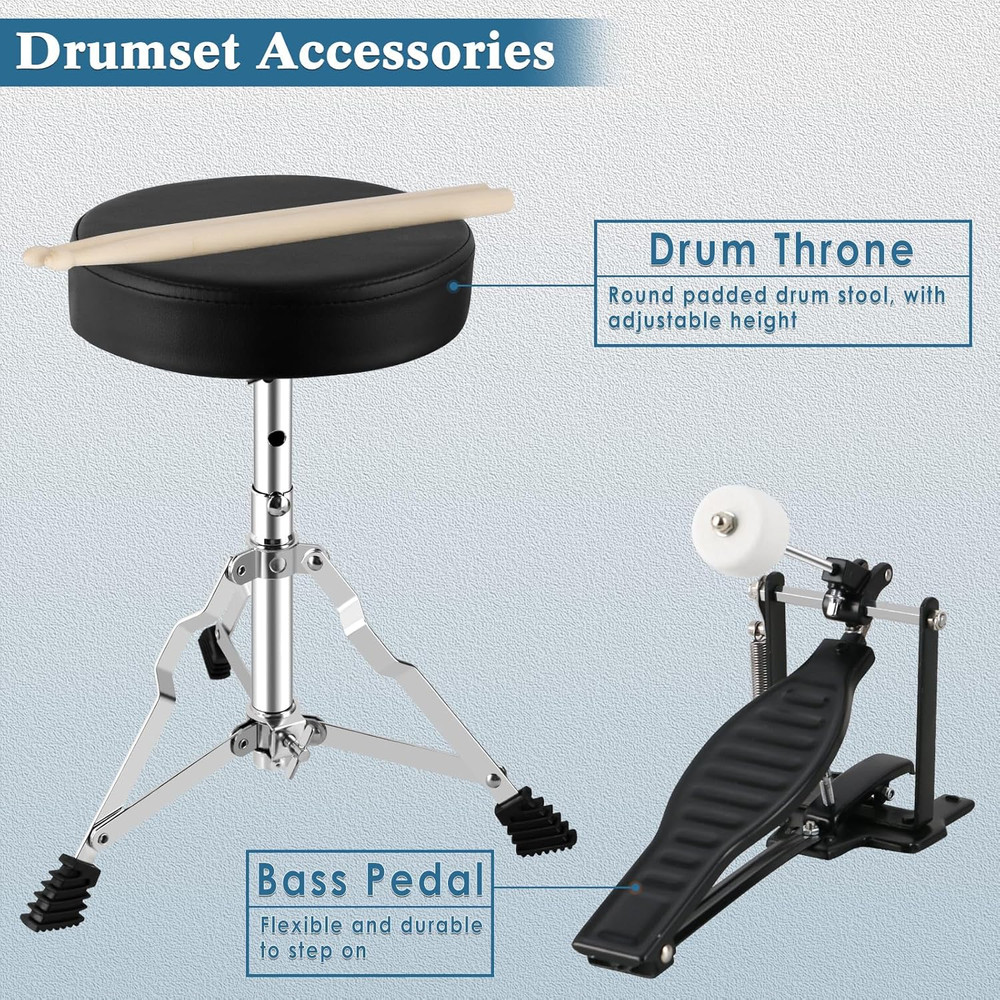 Drum Set, 3 Piece 14'' Drum Sets for Drummer,Beginner, Drum Set with Adjustable