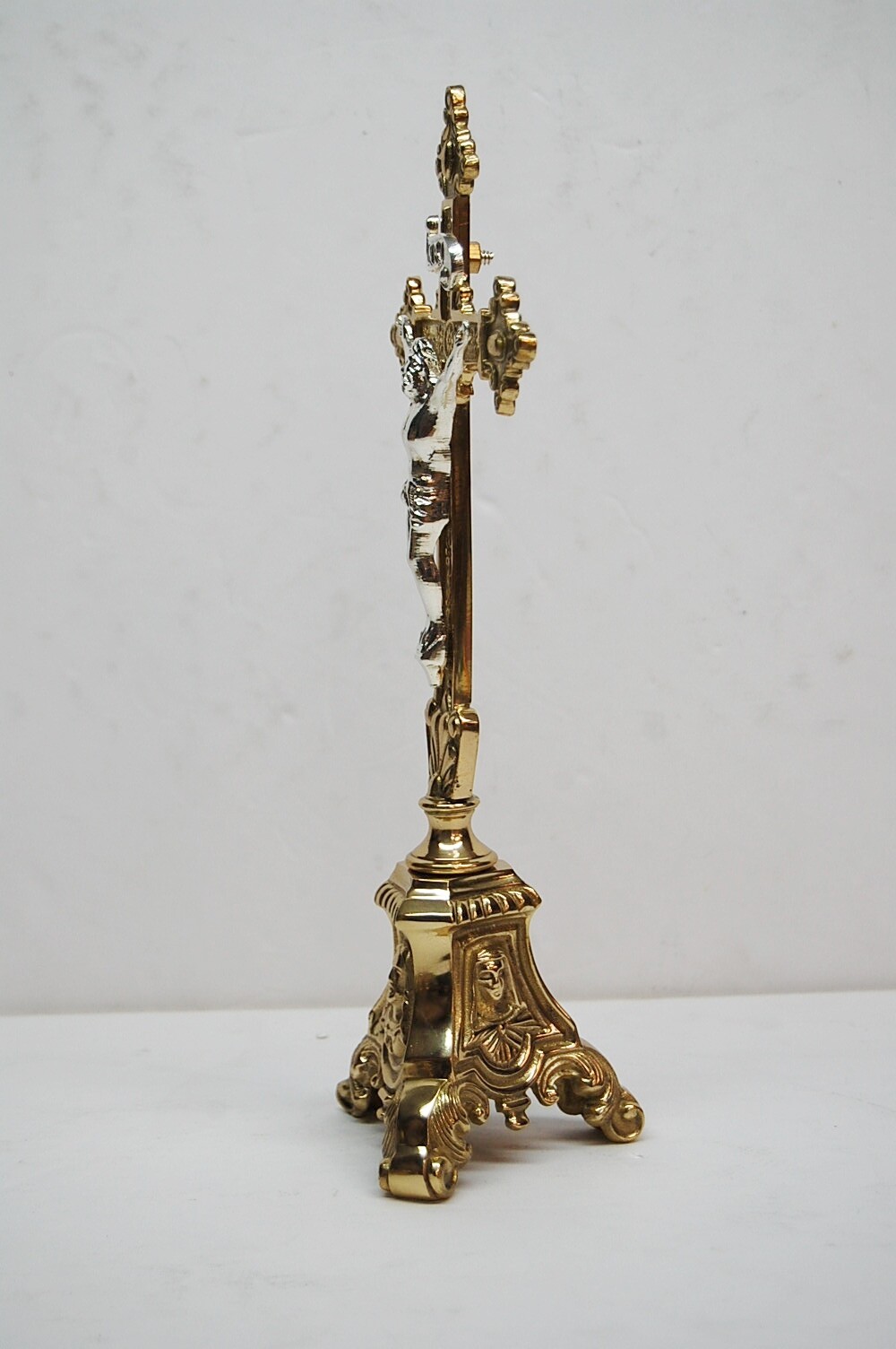 SET OF 6 SHORT 6" BRASS JMJ ALTAR CANDLE STICKS & ALTAR CROSS - 175sh