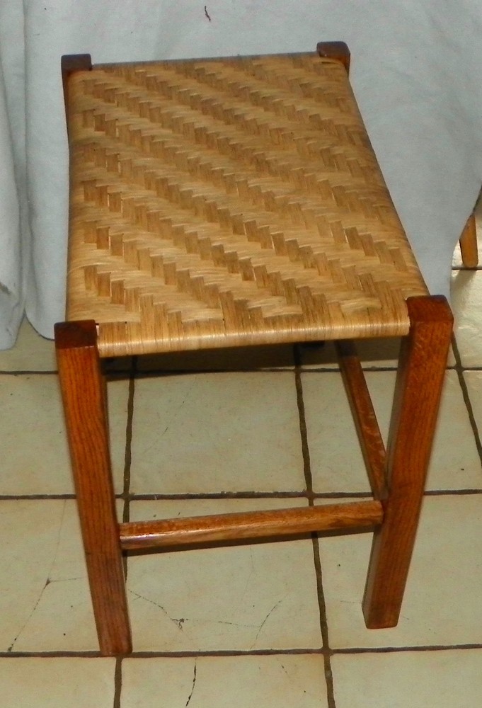 Solid Oak Mid Century Mission Vanity Bench with Woven Oak Seat (VB-25)