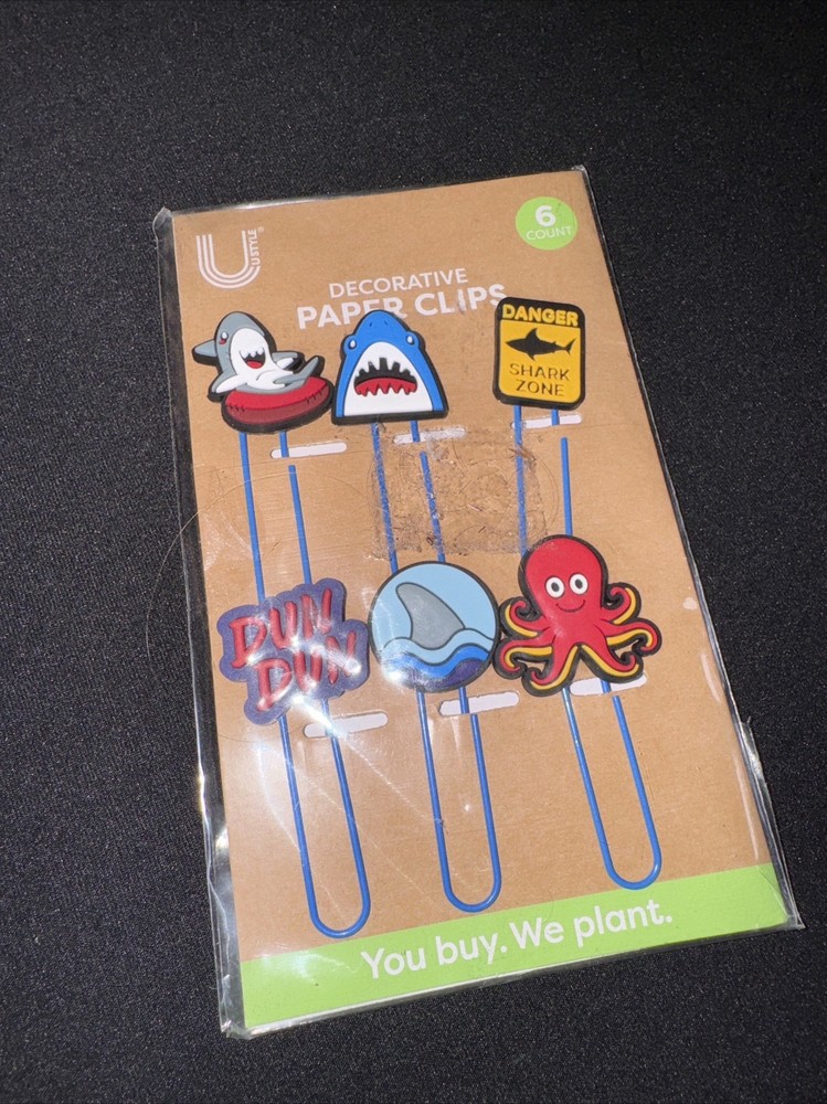 U Style Decorative Paper Clips, Shark Zone, 6 Pack