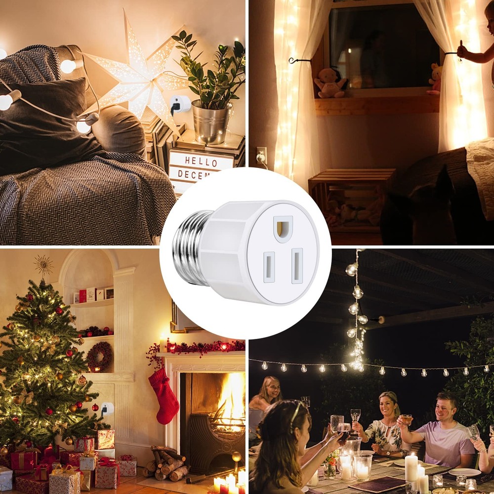 3 Prong Light Socket to Plug Adapter - E26 E27 Light Socket to Plug Adapter -...