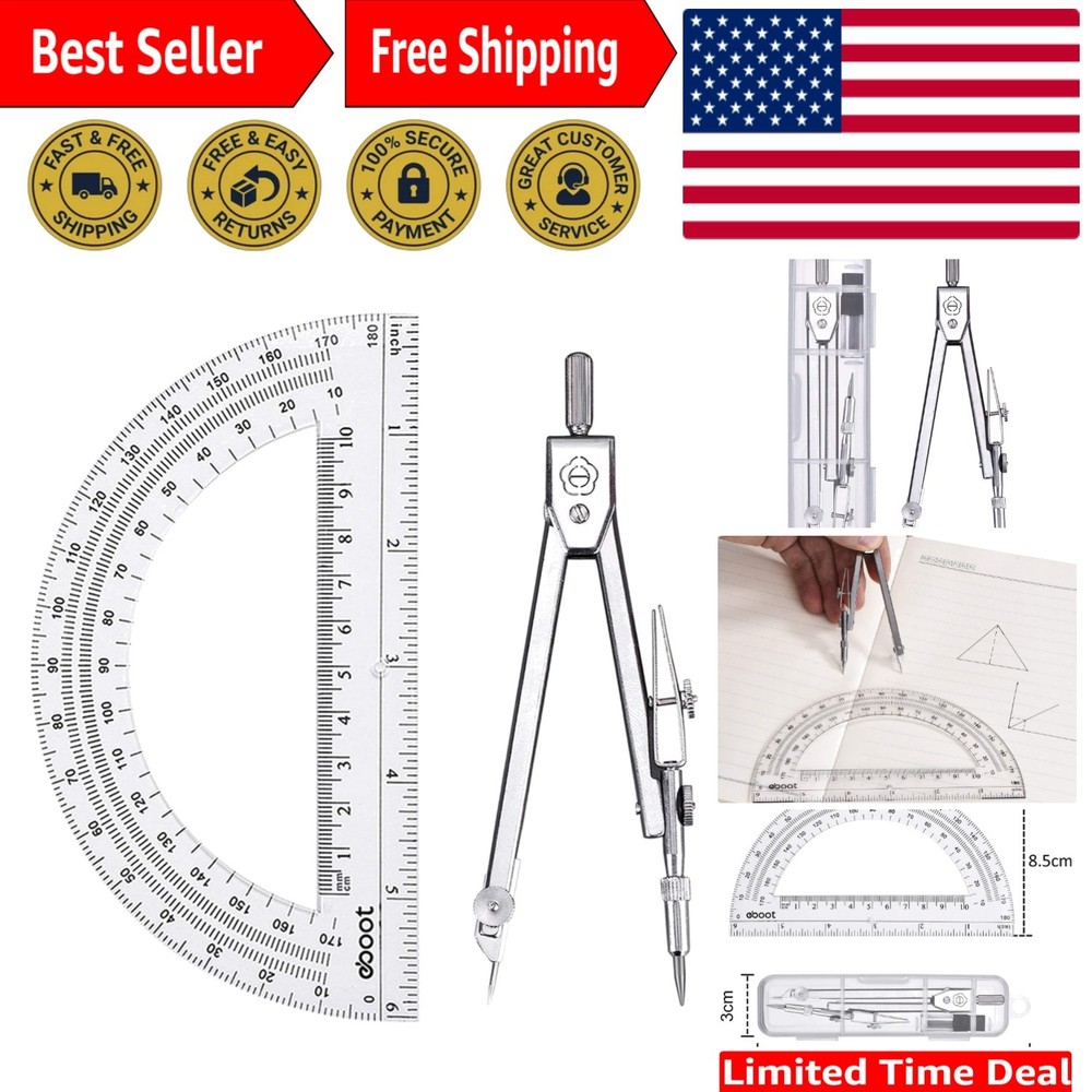 Precision Drawing Compass & 6-Inch Protractor Set for Students and Designers