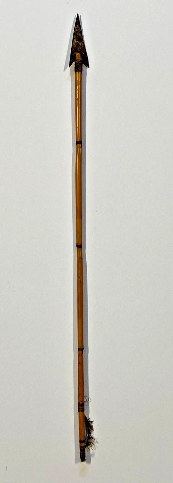 Original Native American Indian Arrow; Metal Tip; Feathers; Sinew; #E9