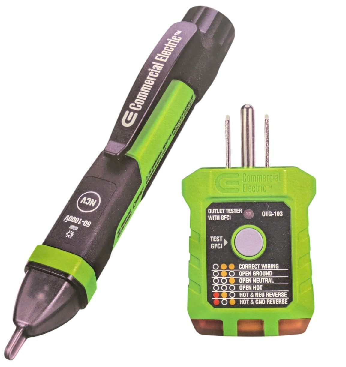 2 Commercial Electric 2 Piece Electrical Tester Kit Outlet Voltage Tester GFCI