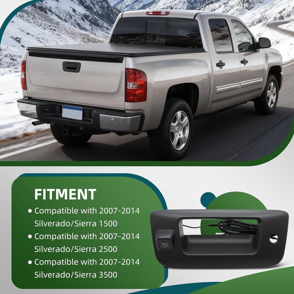Rear View Backup Tailgate Handle Camera Compatible with 2007-2013 Silverado/S...