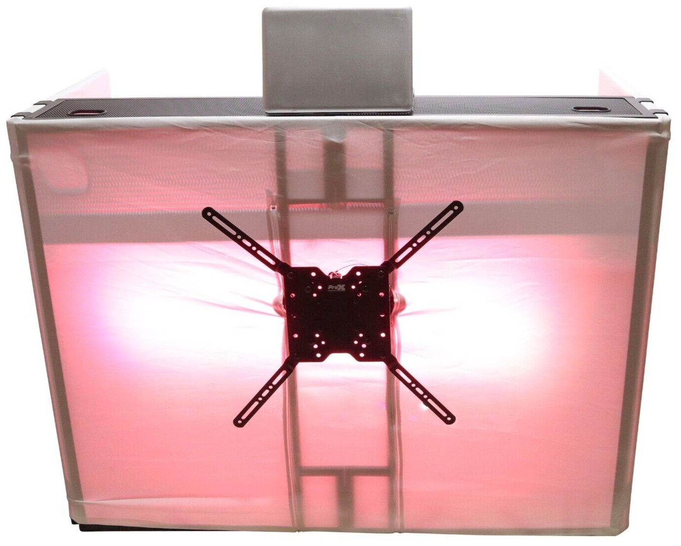 ProX XF-MESA MEDIA Portable DJ Facade Table Station with TV Mount, Scrims & Bag