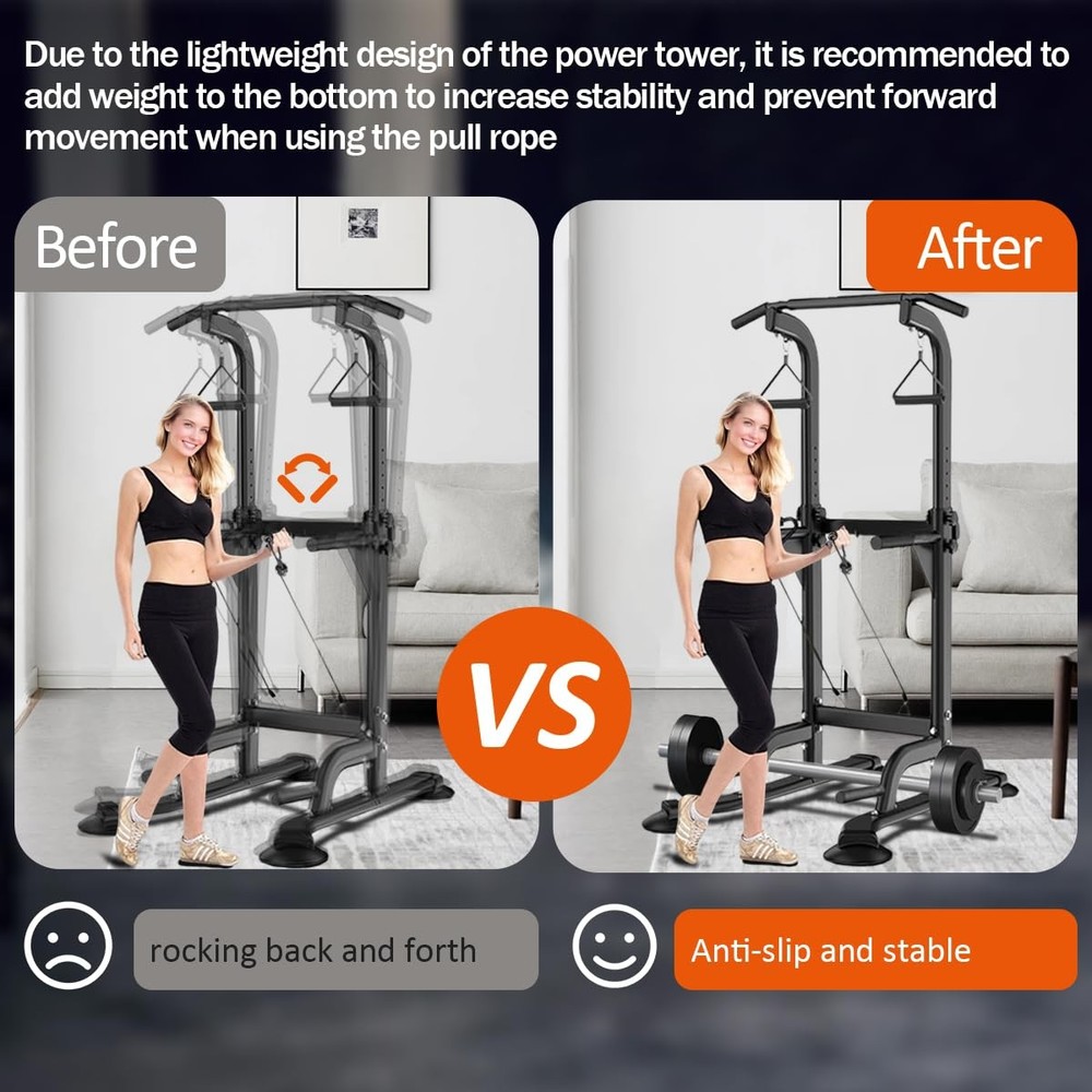 Power Tower Pull Up & Dip Station Multi-Function Home Strength Training Fitne...