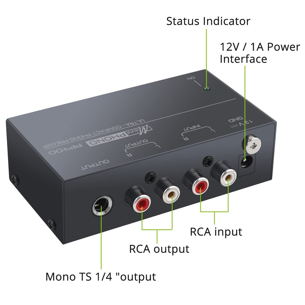 LiNKFOR Phono Preamplifier PP400 + Power Adapter RCA Input Output for Turntable