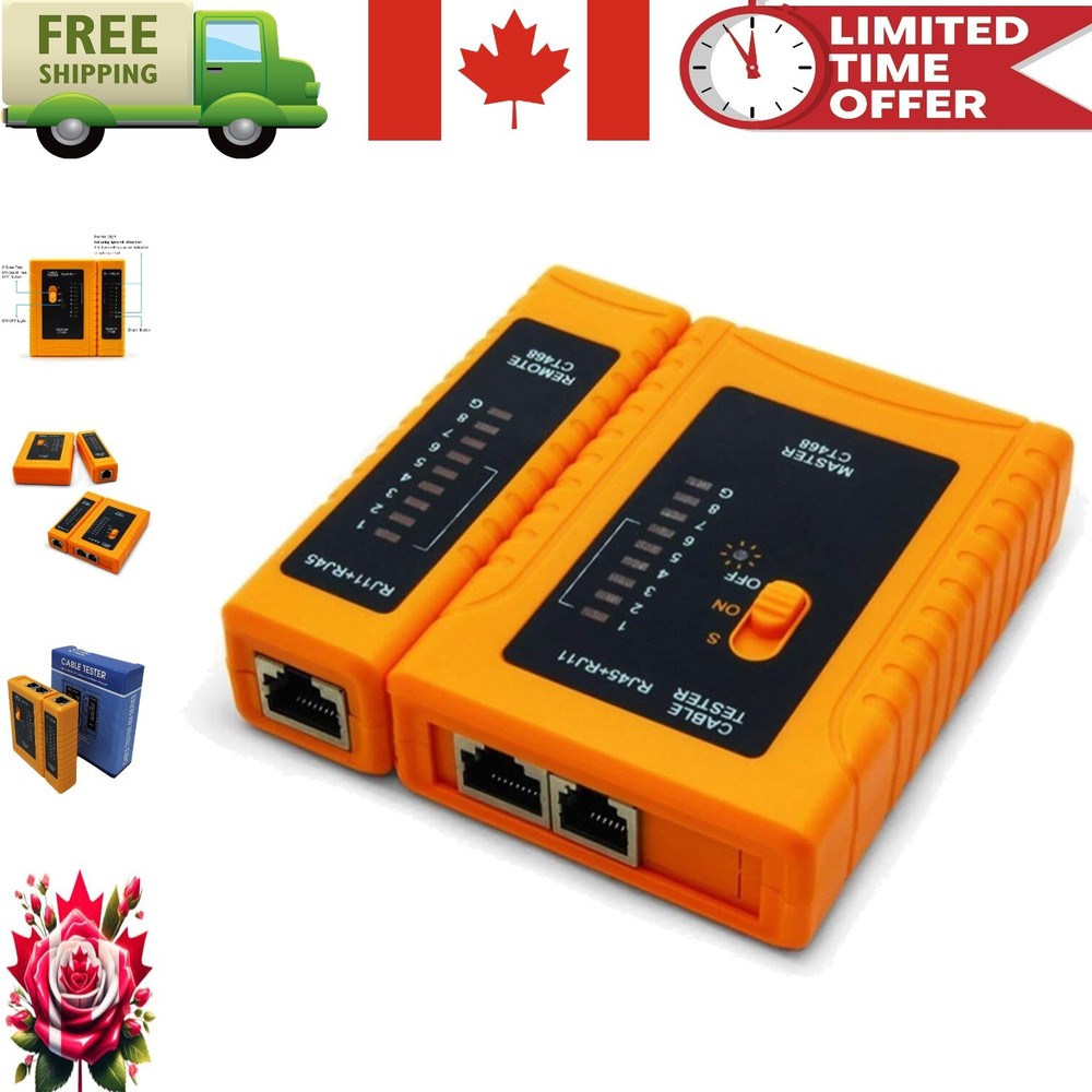 Versatile Lan Cable Tester for RJ45/RJ11 with Auto Testing and Visual Alerts