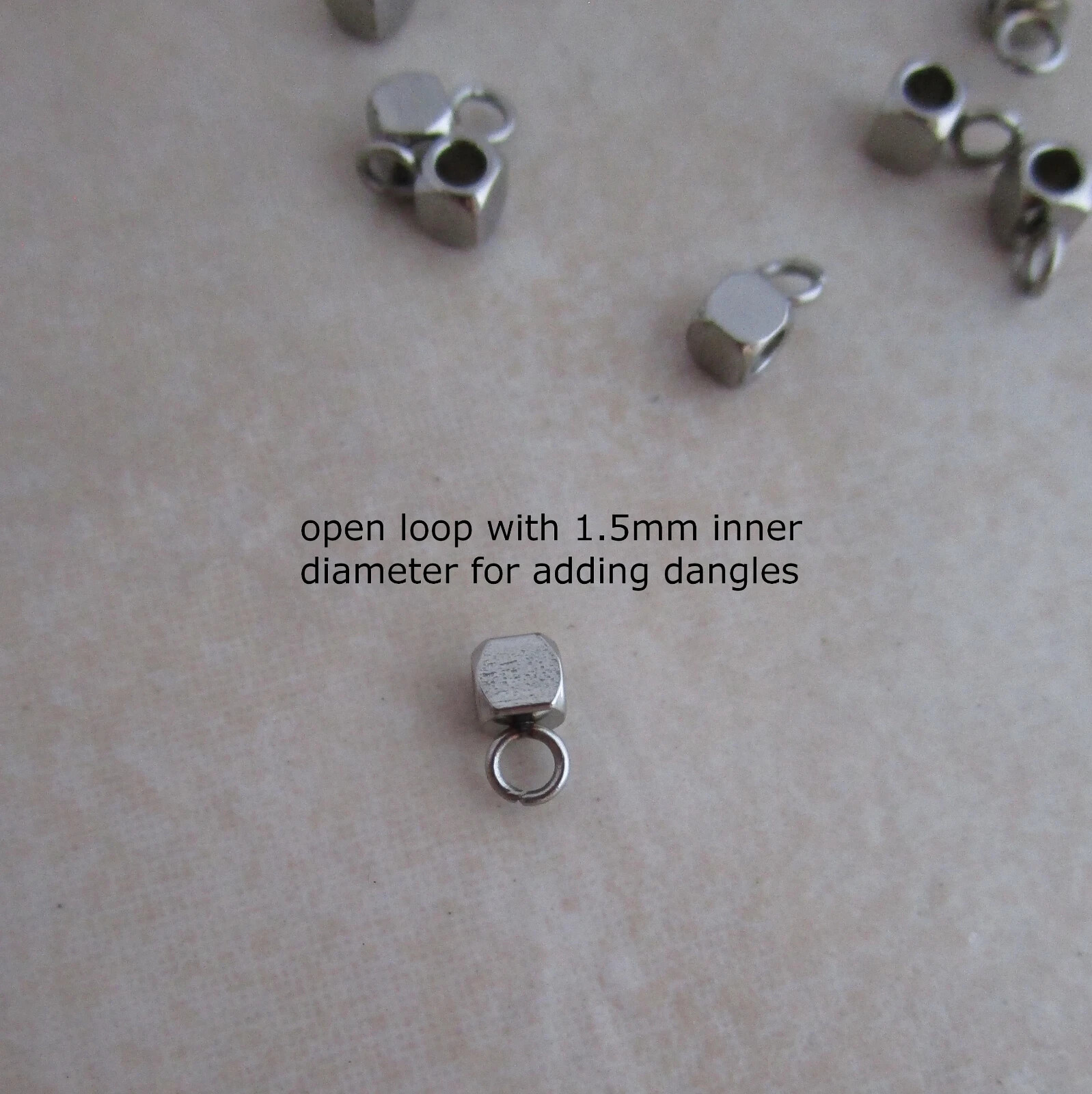 12 stainless steel bead bail 3mm cube hangers hypoallergenic