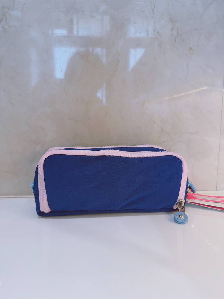 NEW Kipling Gitroy Pencil Case Cosmetic Case Blush blue Monkey Charm