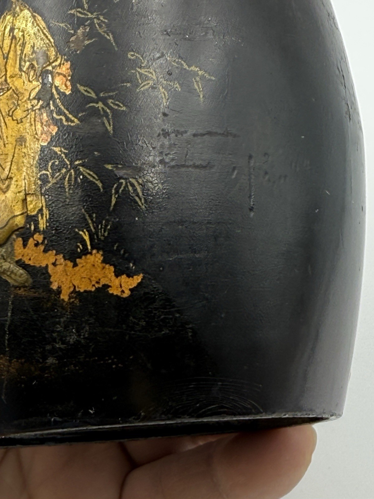 Antique Vietnamese Sơn Mài Lacquer Brush Pot • Múa Lân Lion Dance • Hand Painted