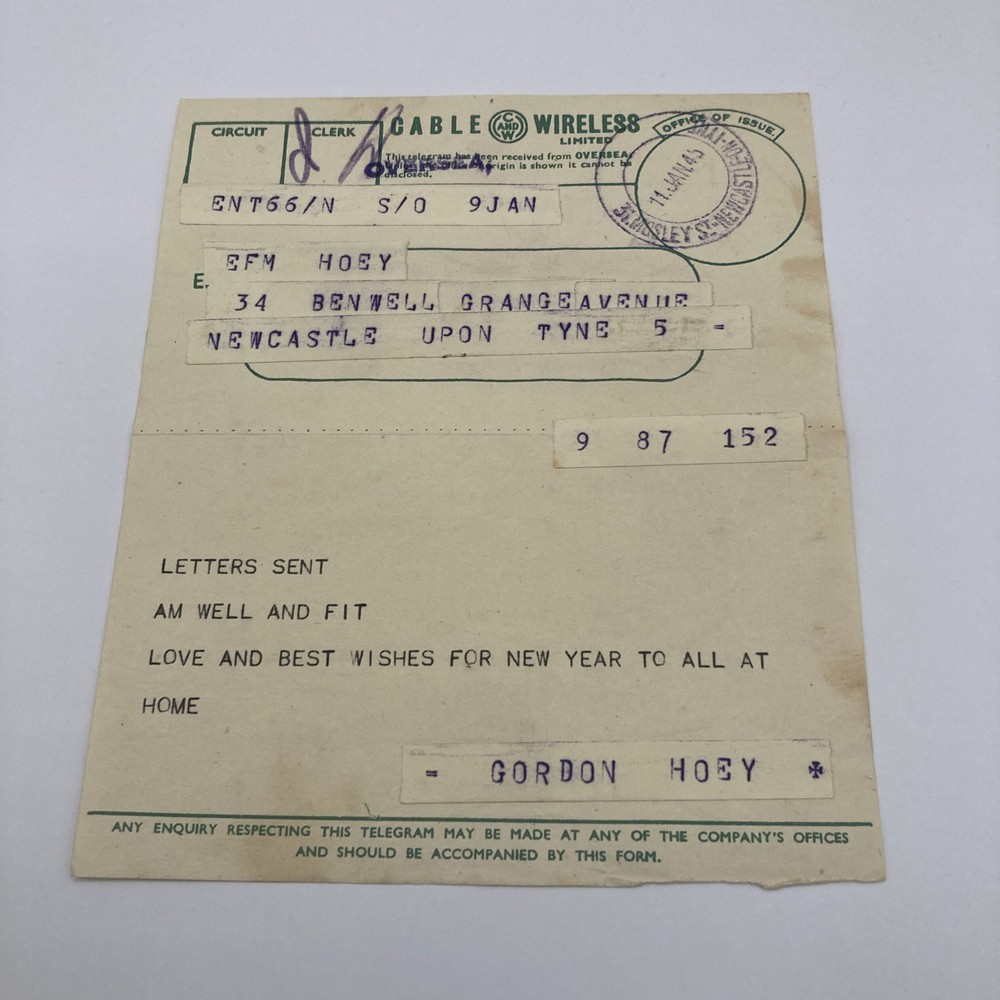 1945 Cable & Wireless Via Imperial Telegram - Newcastle postmark