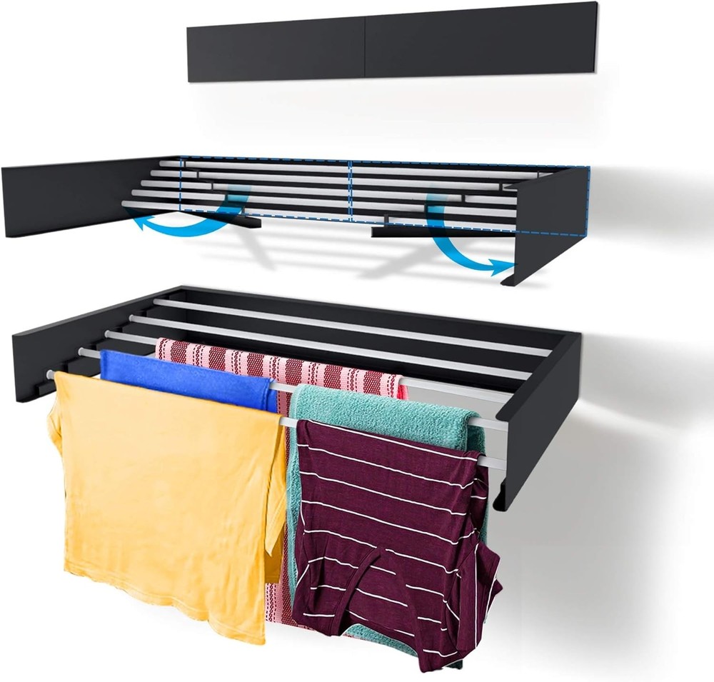 Laundry Drying Rack 40-INCH Industrial Gray Wall Mounted Retractable Clothes