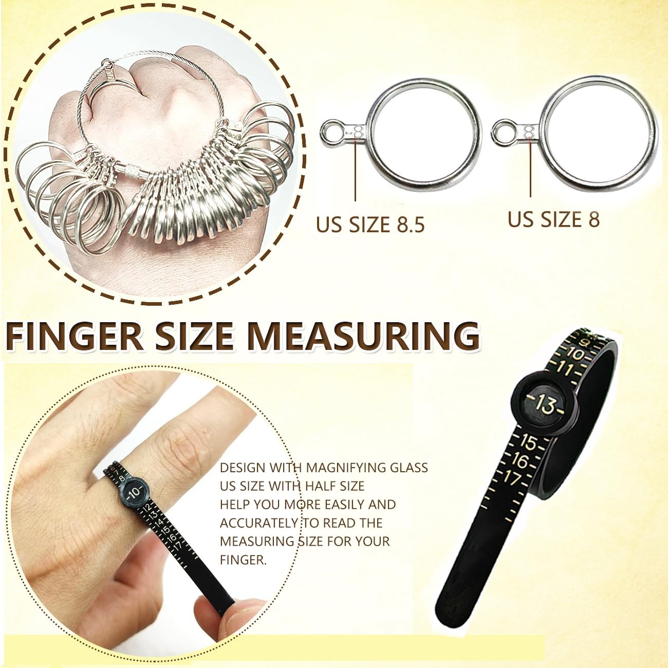 Metal Ring Sizer Gauge Mandrel Finger Sizing Measure Stick Standard Tool Sliver