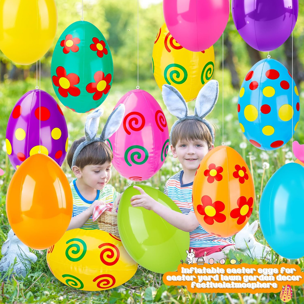 12 Pack 16 Inch Inflatable Easter Eggs Large Colorful Easter Egg Inflatables Blo