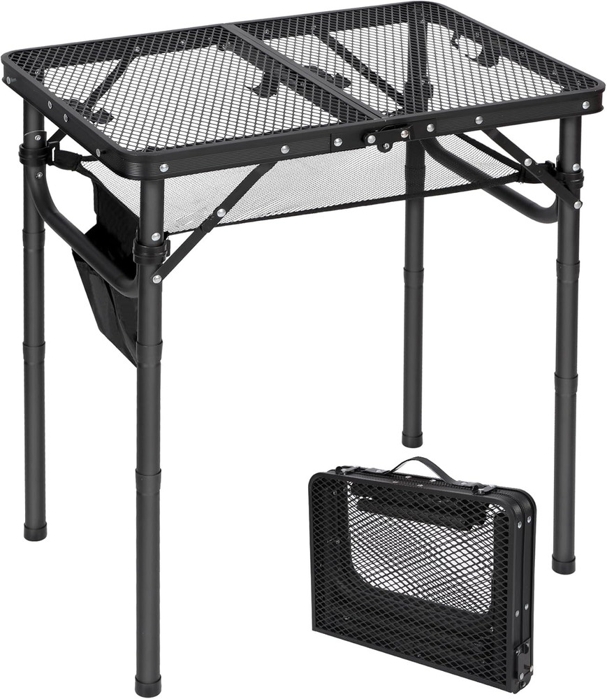Small Folding Grill Table for Outside, 3 Heights Adjustable Lightweight Portable