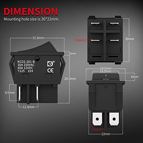 DPST KCD4 Rocker Switch 40A 12V DC 4 Pin 2 Position Switch ON Off Toggle