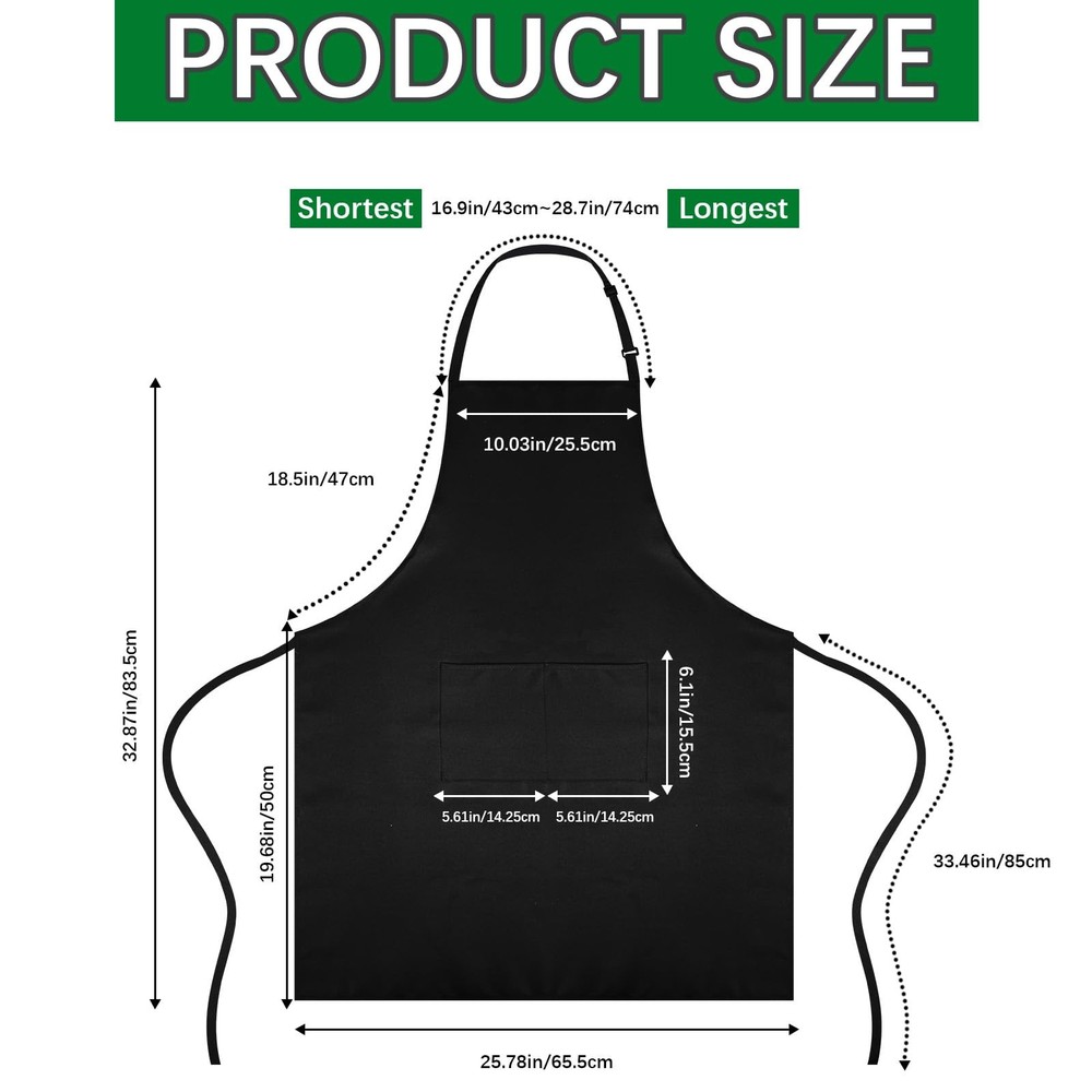 Bib Apron - Unisex Black Aprons 2 One Size (Adjustable), 10 Pcs