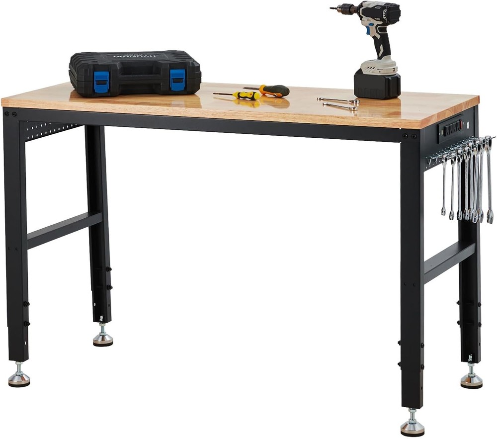60" Adjustable Work Bench Heavy Duty Worktable for Workshop Garage 2000 Lbs Load