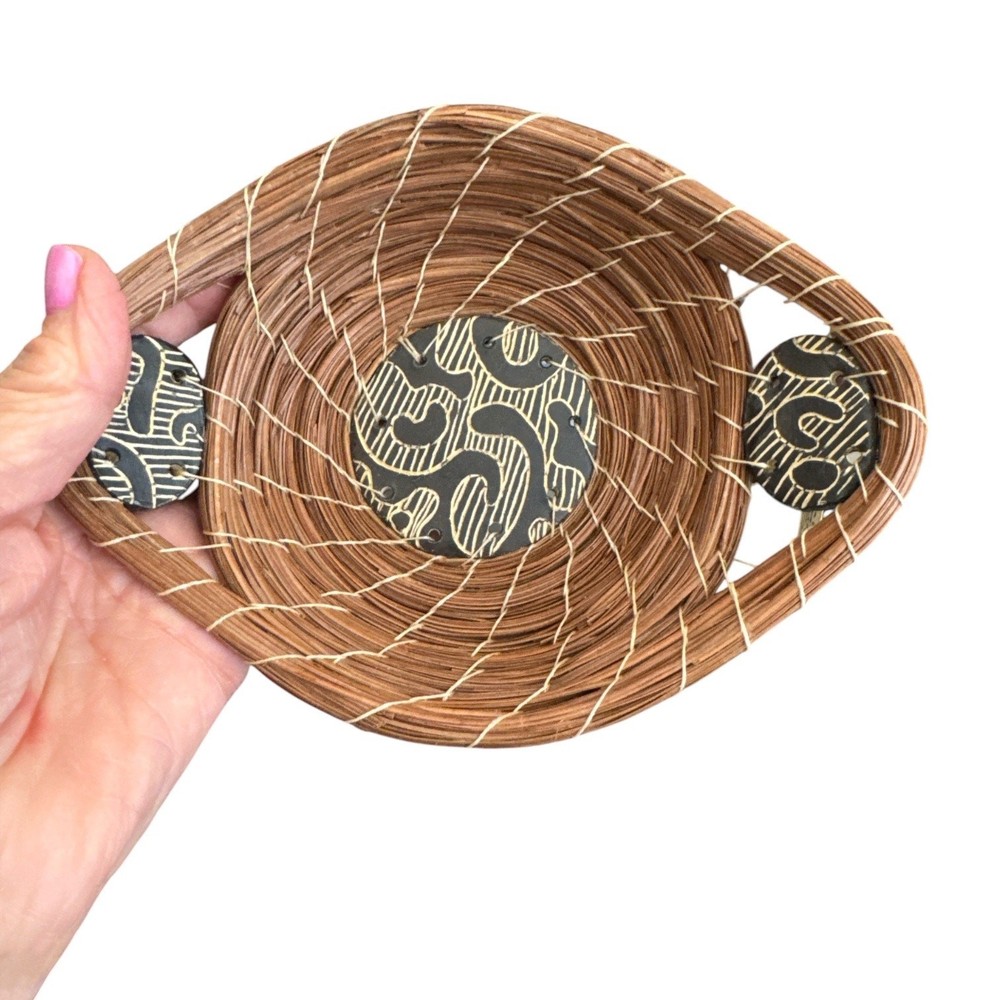 Hand Made Decorative Pine Needle Basket Tile Inserts by Melanie Walter