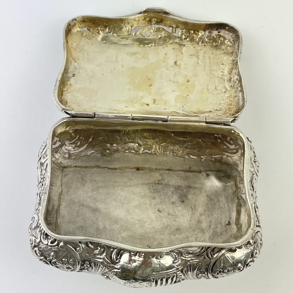 Antique Solid Silver Repousse Type Embossed Scene Trinket Box William Hutton 9cm