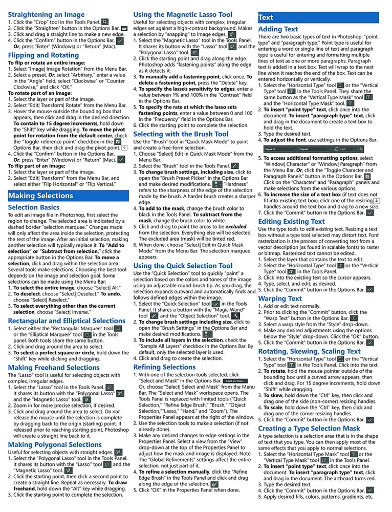 Photoshop 2021 Training Guide Quick Reference Card 4 Page Cheat Sheet Help