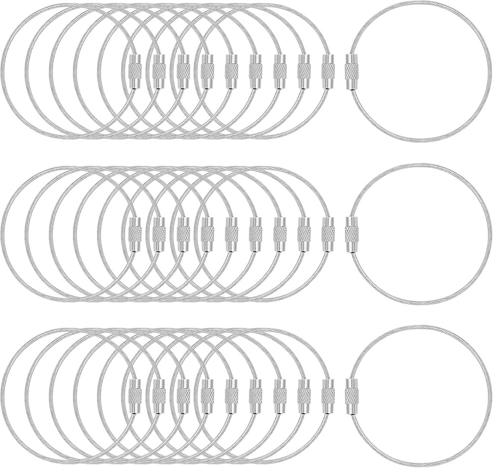 30 Pack 6 Inch Extendable Wire Keychain Cable Luggage Tags Loops Holder