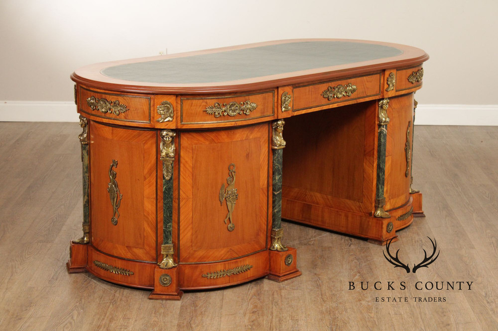 Classical Revival Walnut Ormolu Mounted Desk With Leather Top