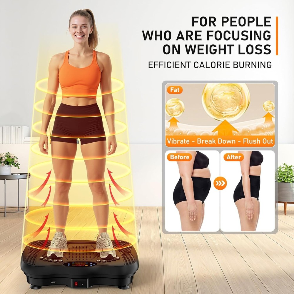 Vibration Plate Exercise Machine 450lb Capacity Full Body w/ Bands Bluetooth